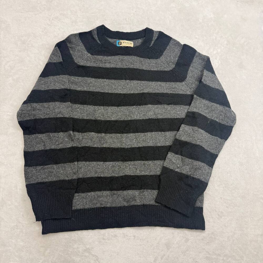 Fink Clothing Men's Sweater Black Grey Striped Pullover Size XL Wool Casual